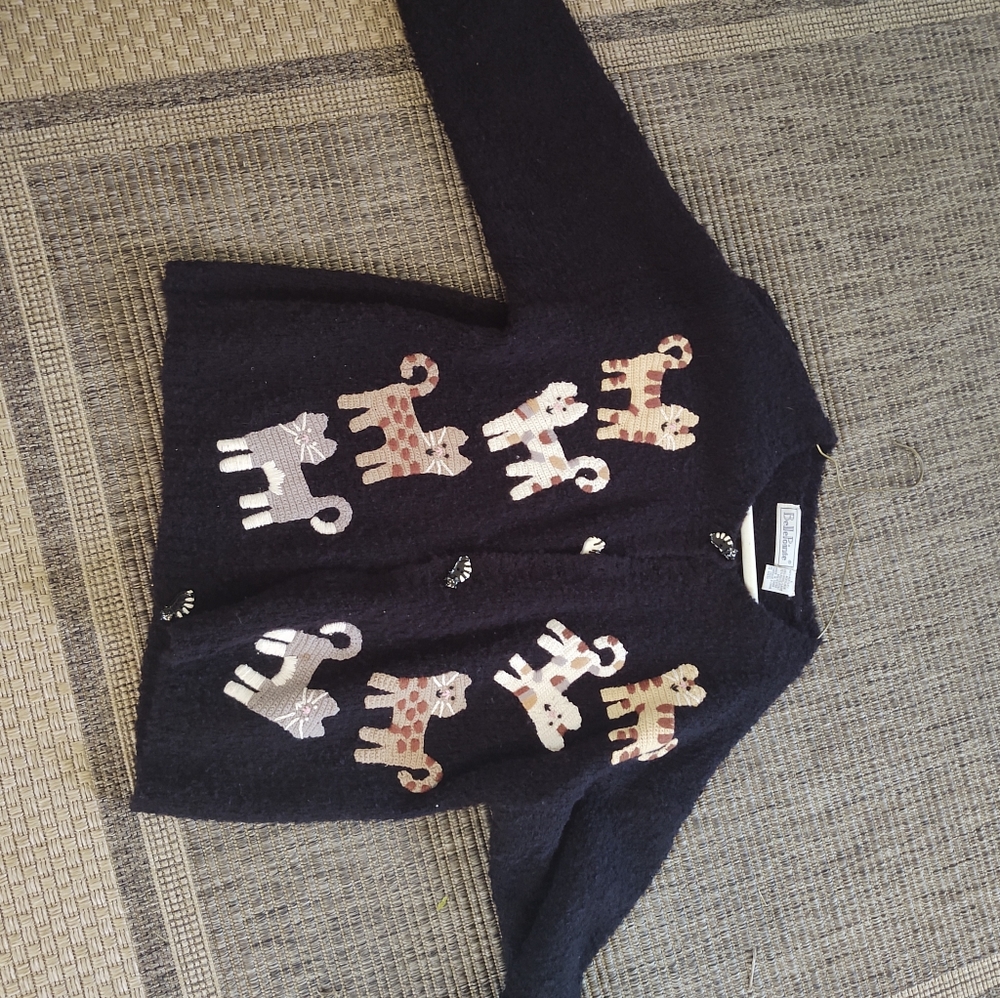 Black Embroidered Cat Button Up Sweater